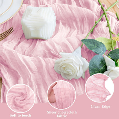 Wokceer Pink Cheesecloth Table Runner - 10FT Blushing Pink Boho Style for Weddings & Parties