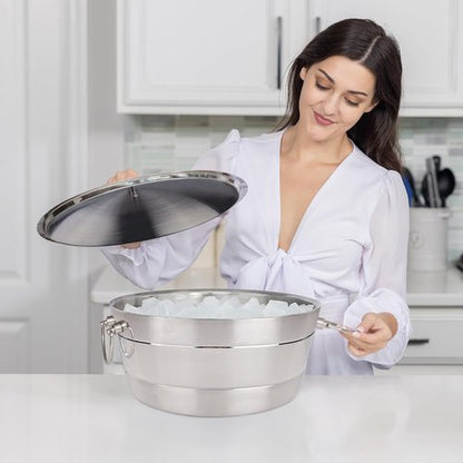 BREKX Brushed Stainless Steel Replacement Lid, Premium Beverage Tub Cover with Center Knob, Compatible with Anchored Tub Line
