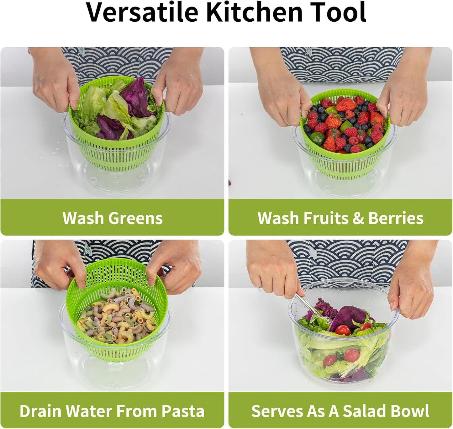 Skiennix Salad Spinner - 3 QT Fruit and Vegetable Washer with Bowl & Mesh Basket for Easy Drying