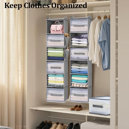 BIEBOS 6-Tier Hanging Closet Organizer with 3 Drawers and Side Pockets – Multi-Functional Storage for Shoes, Belts, Purses, and Clothing