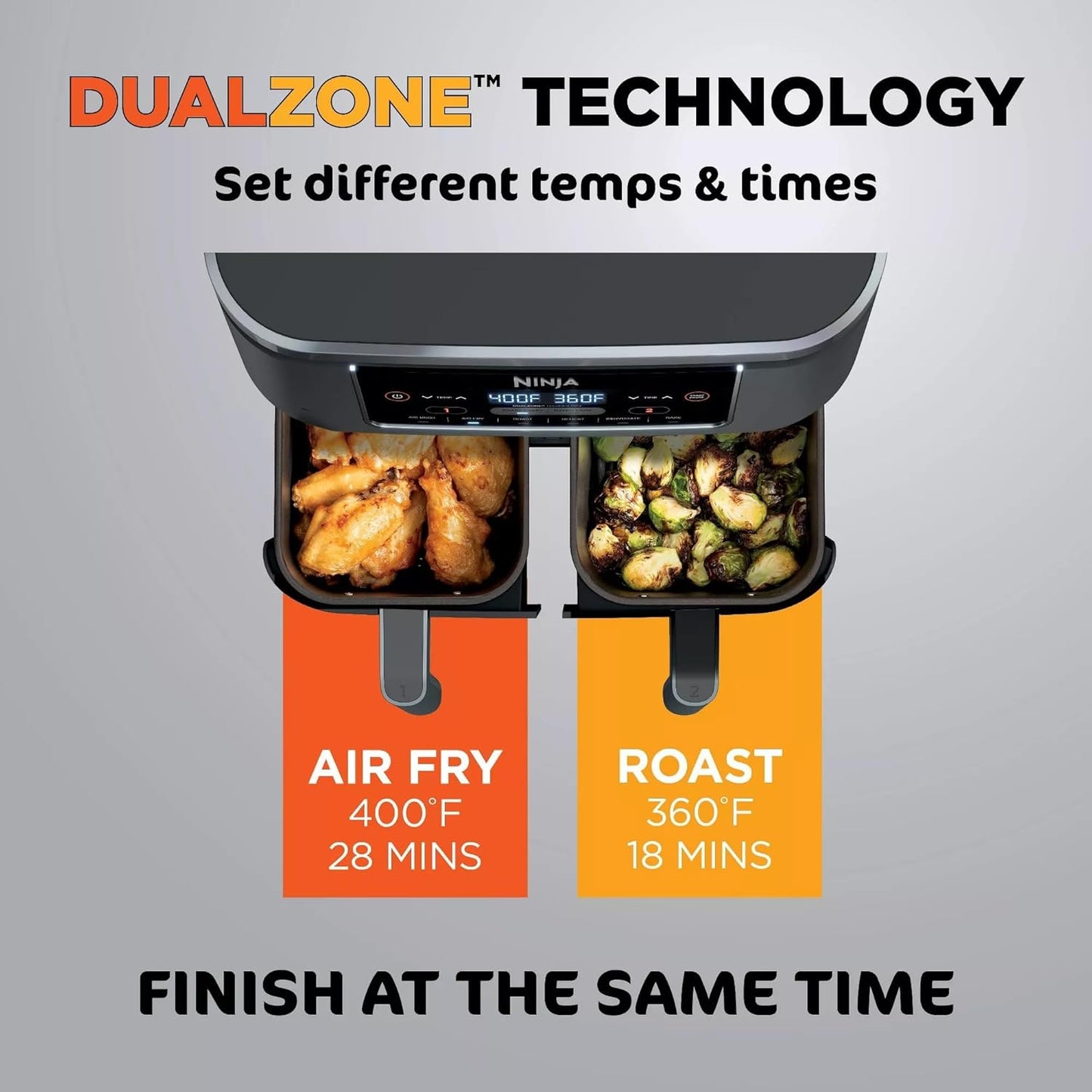 Ninja DZ201 Foodi 6-in-1 Air Fryer - 8-Quart Capacity with DualZone Technology | Dark Grey Stainless Finish