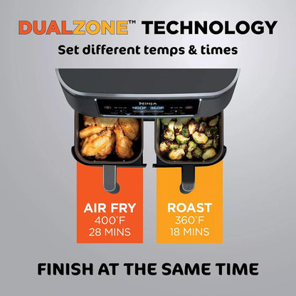 Ninja DZ201 Foodi 6-in-1 Air Fryer - 8-Quart Capacity with DualZone Technology | Dark Grey Stainless Finish