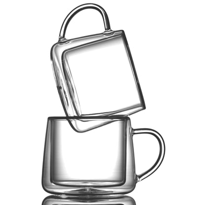 LEMONSODA Double Walled Glass Coffee Drink Mug with Handle - Set of 4 (250 mL / 8.5 fl. oz) Insulated Thermal Mugs Glasses For Tea, Coffee, Latte, Cappucino, Cafe, Milk - Housewarming Gifts