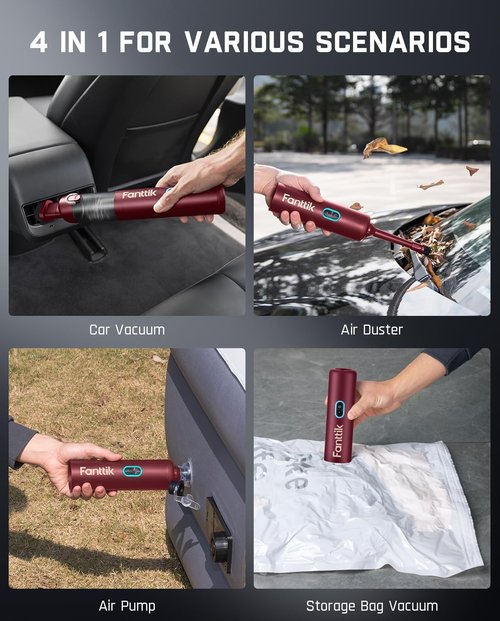 Fanttik Slim V8 APEX Car Vacuum - 4-in-1 Portable Mini Cordless Vacuum with 19000PA Suction Power | Red