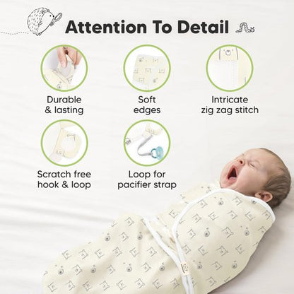 3-Pack Organic Baby Swaddle Sleep Sacks - Swaddles for Newborns, Infant 0-3 Months, Baby Girls, Boys, Soft & Snug Newborn Sleep Sack, Nursery Swaddling Blankets (Bumble Bear, OS)
