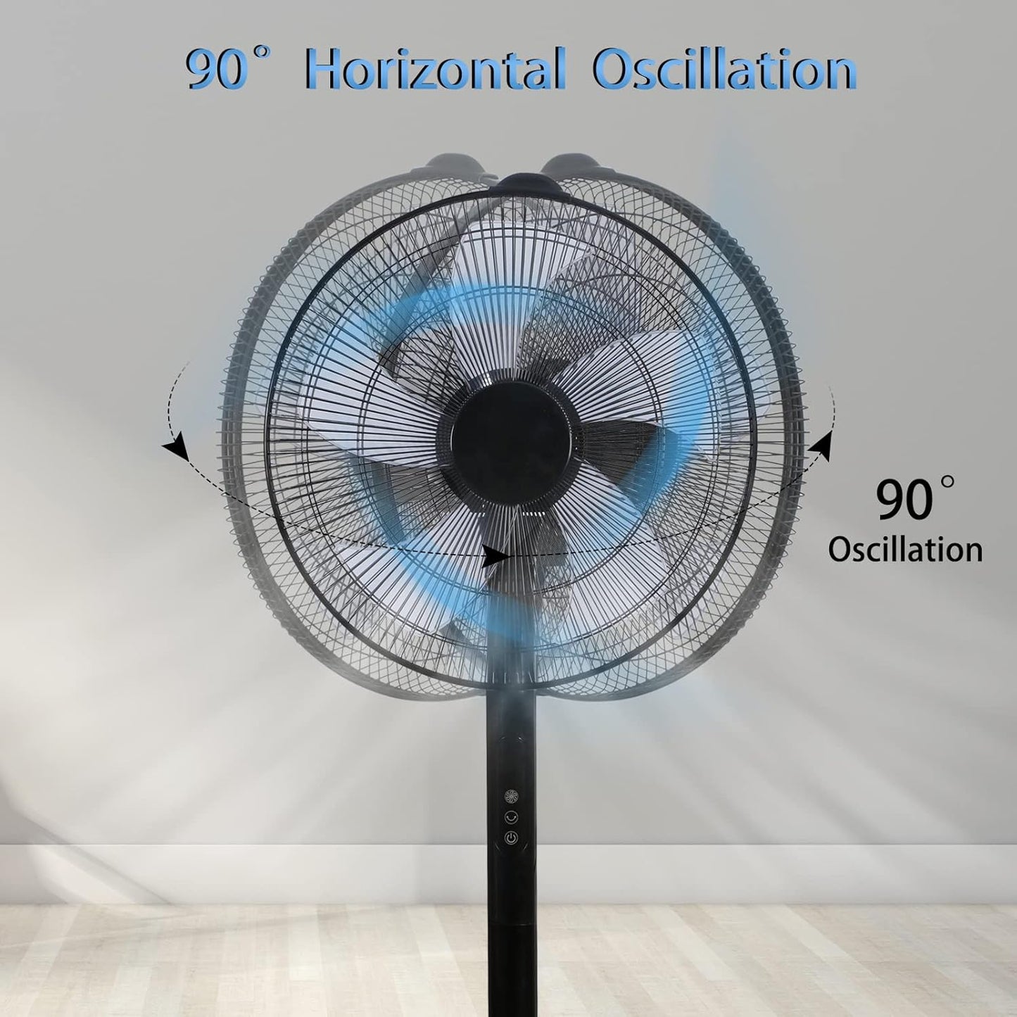 Simple Deluxe 16-Inch Stand Fan - Height Adjustable Pedestal Fan with Remote Control & 90-Degree Oscillation | Black