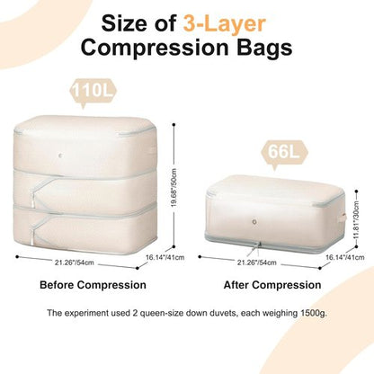 Comforter Storage Bag - Large Capacity 3-Layer Compression Organizer | Washable Beige 2-Pack