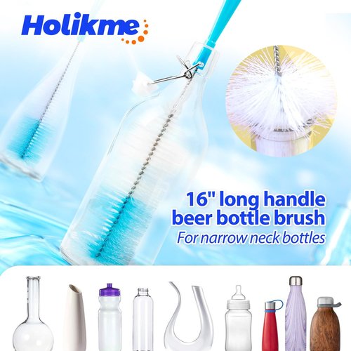 Holikme Bottle Brush Tube Cleaning Lab Set with Long Handle, Cup Cleaner for Washing Narrow Neck Beer Wine Decanter Pipes Lids Sinks Cap Covers, Azul
