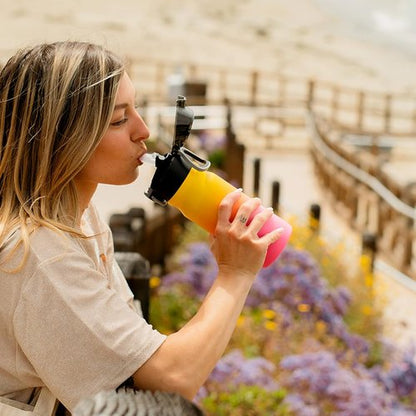 BJPKPK Insulated Water Bottle - 14oz Stainless Steel Flask with Straw & Leak-Proof Lid | Rainbow