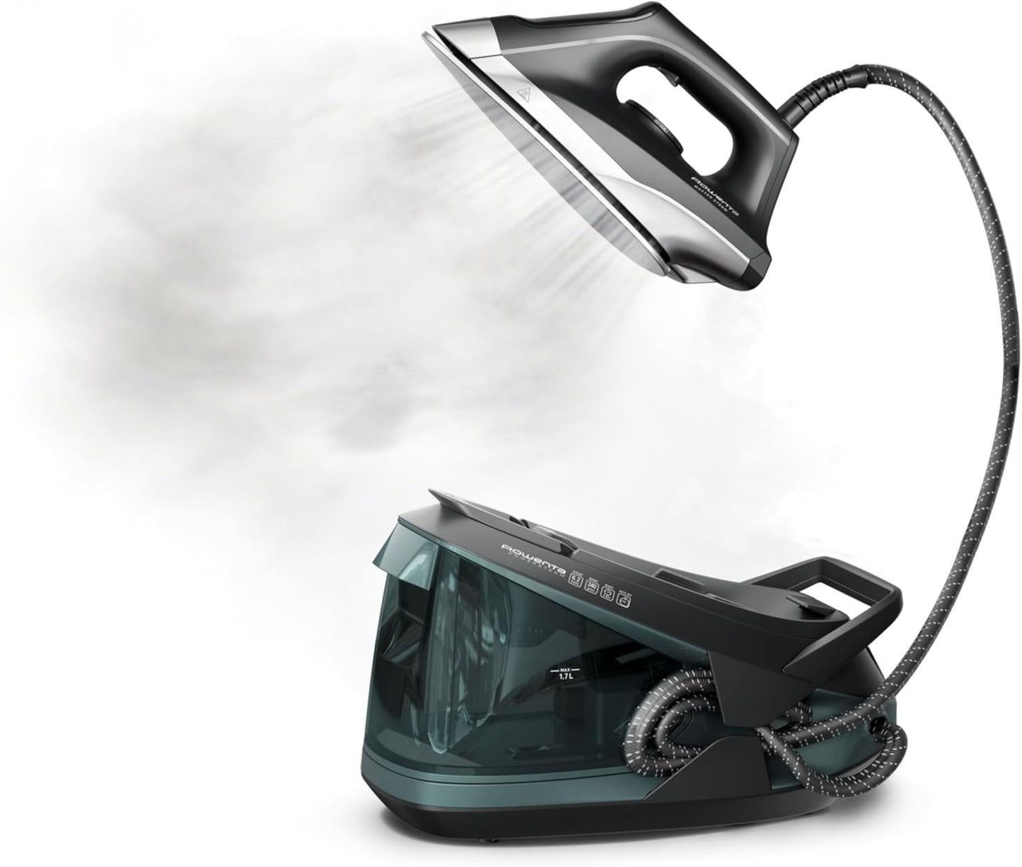Rowenta Master Steam Station Iron | Professional Clothes Steamer with Stainless Steel Soleplate, 57 Oz, 1750 Watts, Black/Green