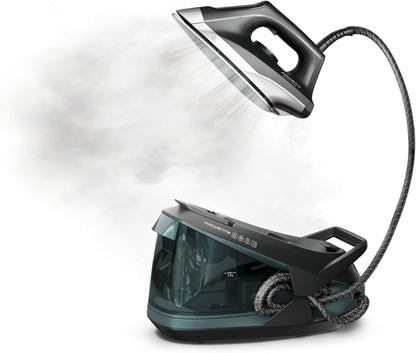 Rowenta Master Steam Station Iron | Professional Clothes Steamer with Stainless Steel Soleplate, 57 Oz, 1750 Watts, Black/Green