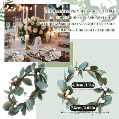 Domensi Eucalyptus Leaf Napkin Rings - Set of 6 Rustic Farmhouse Holders for Weddings & Dining Decor