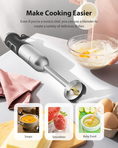 Skiennix 1000W Immersion Blender - 25-Speed Handheld Mixer with Heavy-Duty Copper Motor