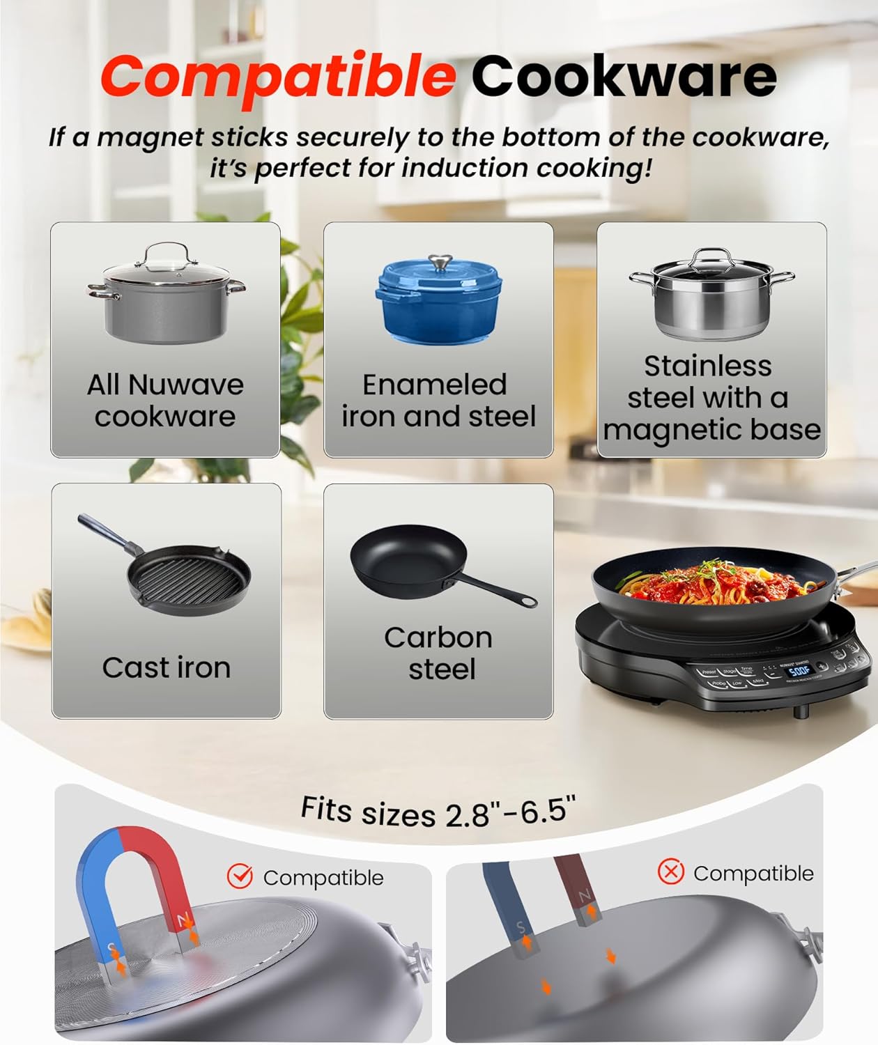 Nuwave Portable Induction Cooktop - Advanced Countertop Burner with Probe & 91 Temperature Settings | 12” Ceramic Glass