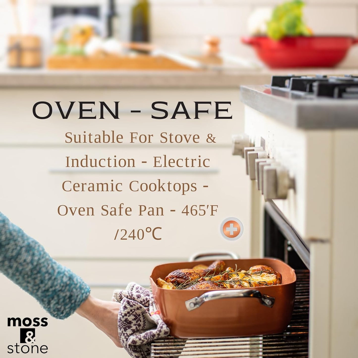 Moss & Stone Copper Chef Cookware Set - 5-Piece Non-Stick Deep Frying Pan & Accessories | 5 Qt, Dishwasher Safe