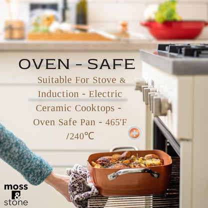 Moss & Stone Copper Chef Cookware Set - 5-Piece Non-Stick Deep Frying Pan & Accessories | 5 Qt, Dishwasher Safe