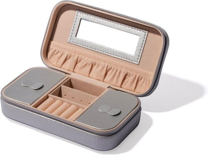 BINO Jewelry Case - Stylish Portable Organizer with Mirror for Earrings, Rings & Necklaces | Silver