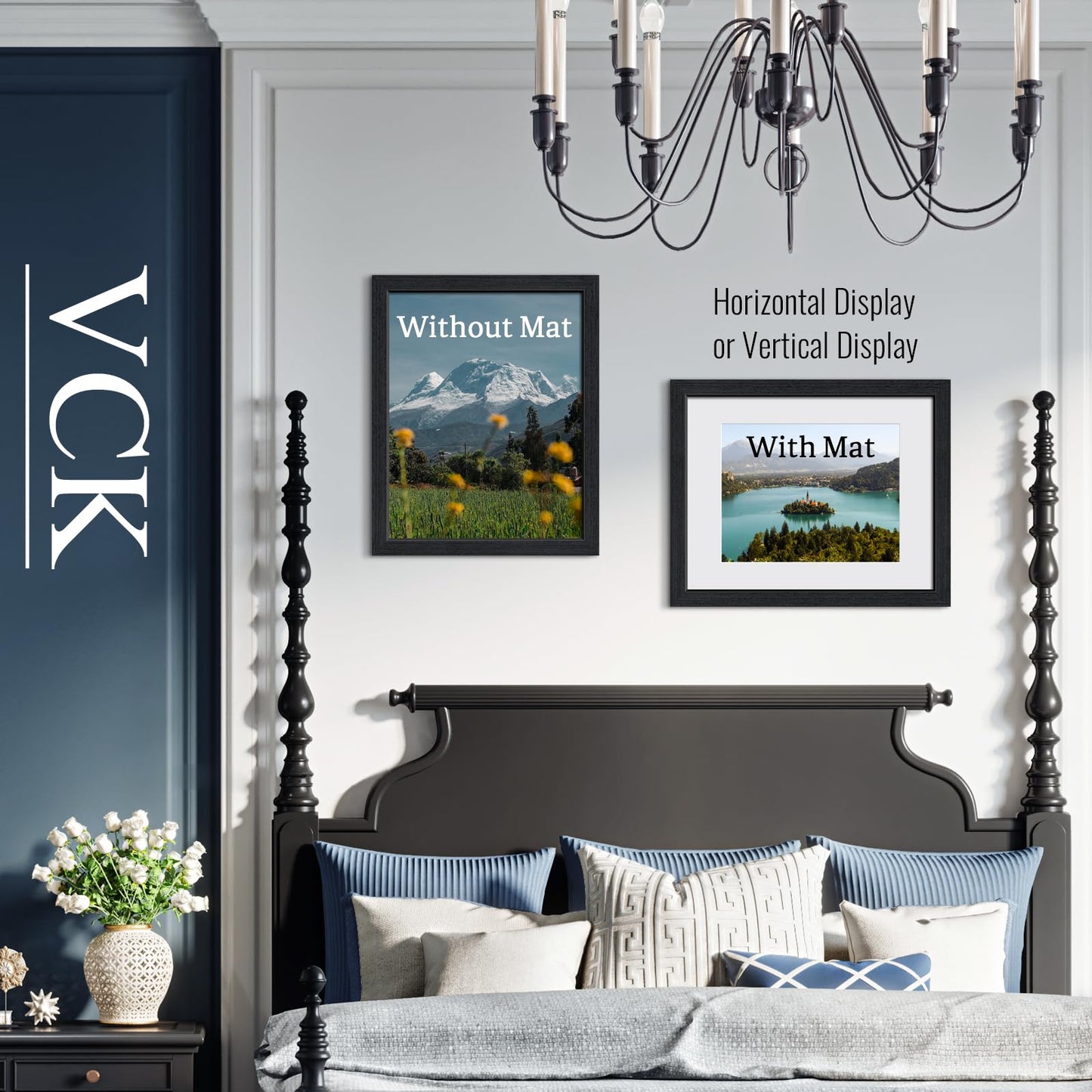 VCK 16x20 Picture Frame 2 Pack, Natural Wood Grain Black Oak & HD Glass, Display 11x14 Poster with Mat or 16x20 without Mat, Wall Hanging