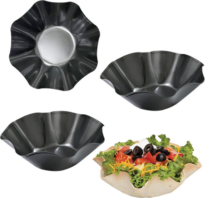 Skiennix Taco Shell Bowl Maker - 3 Pack Nonstick Carbon Steel Tortilla Molds | 8.4" Baking Pans for Tostadas
