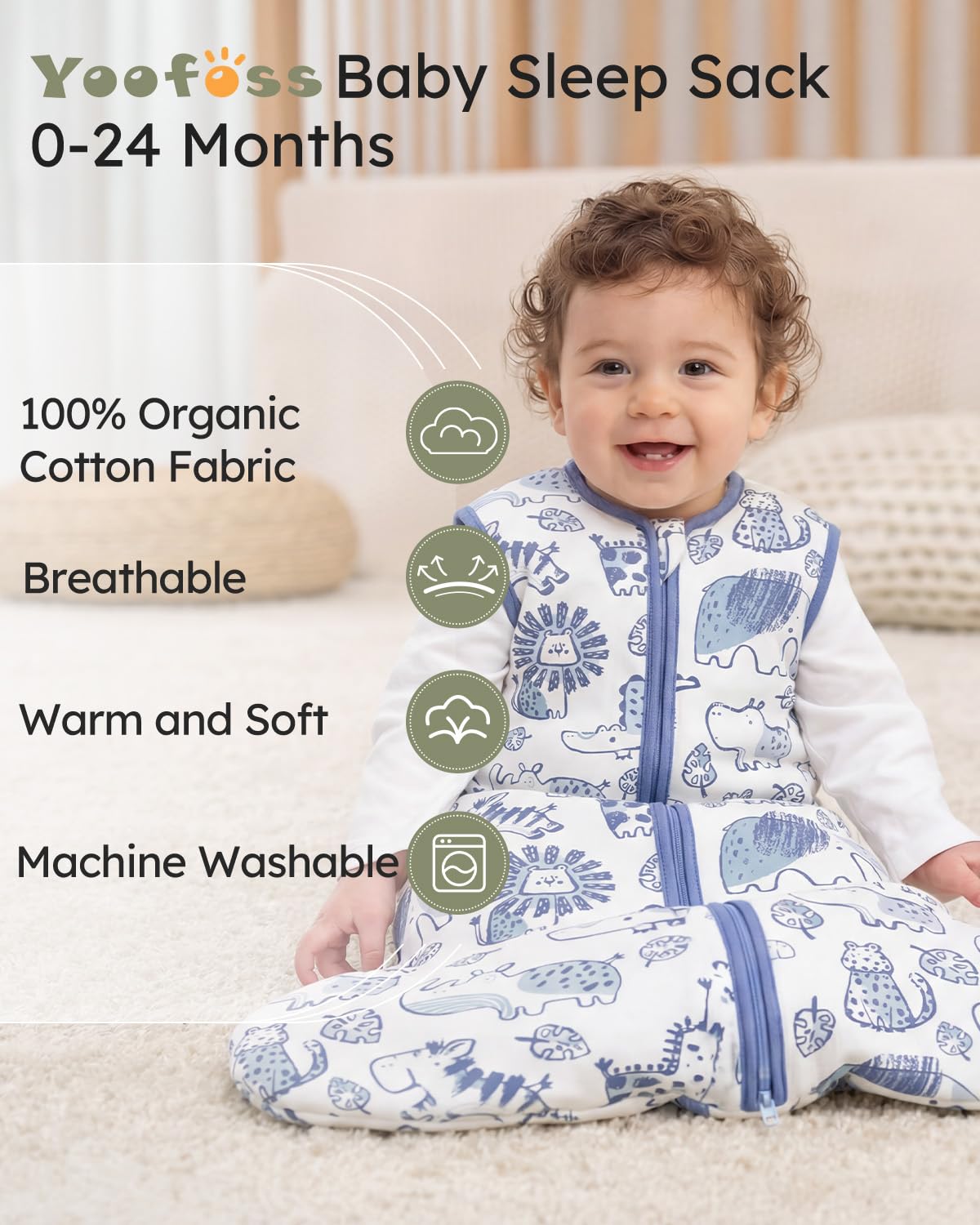 Yoofoss Baby Sleep Sack - 1.5 Tog Wearable Blanket for Infants 0-6 Months | 100% Organic Cotton, Warm & Comfy