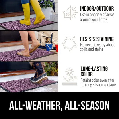 GORILLA GRIP Waterproof All-Season WeatherMAX Doormat - Durable Natural Rubber, Easy Clean, 29x17, Purple Confetti Daisy