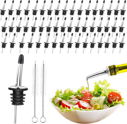 mwellewm 50 Pcs Liquor Pour Spouts, Stainless Steel Liquor Bottle Pourers for Alcohol Speed Pourers for Liquor Bottles Bartending Oil Vinegar and Wine Bar Bartender Accessories