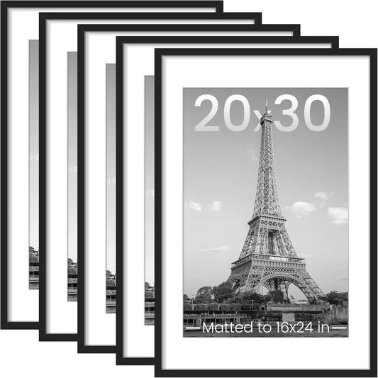 Upsimples 20x30 Picture Frame Set of 5 - Versatile Wall Gallery Frames for 16x24 or 20x30 Photos | Black