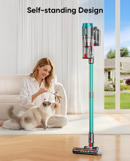 Skiennix Cordless Vacuum Cleaner - 80 Minutes Runtime, Self-Standing Design, Anti-Tangle Brush, LED Screen | Ideal for Home & Pet Hair
