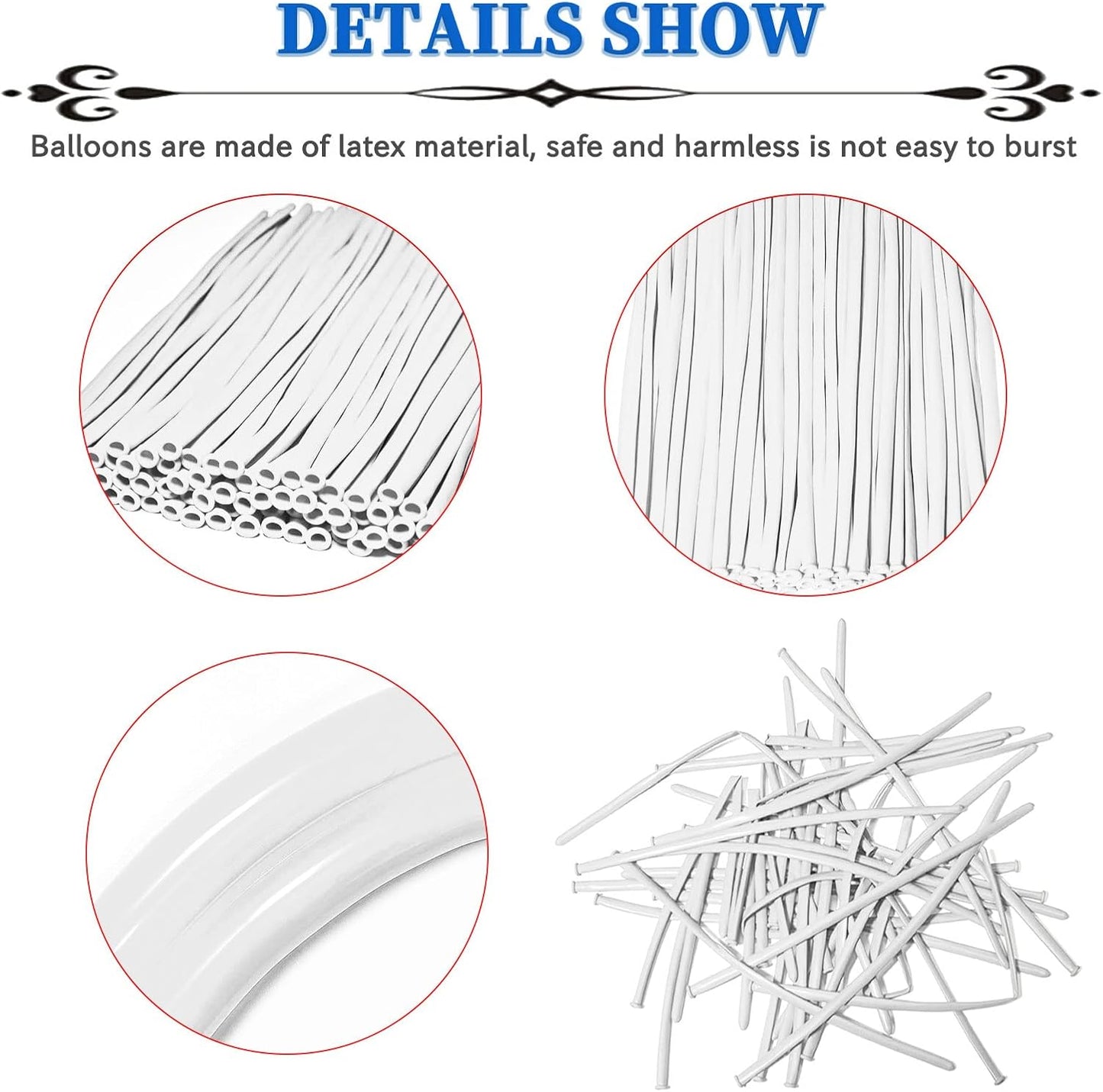 White 260 Balloons by [Brand Name] - Thickening Long Latex Balloons for Twisting & Arch Decor | 100pcs