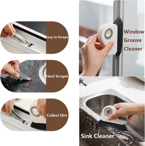 Groove Cleaning Brush - 2-in-1 Grout Cleaner Tool with Hard Bristles for Sliding Door Tracks & Window Sills