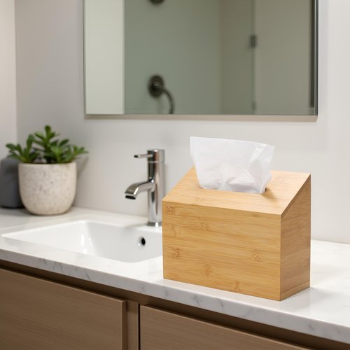 Hand Towel Box Cover Compatible with Kleenex Disposable Paper Hand Towels, Bamboo Wood Hand Towel Holder for Bathroom Kitchen Living Room Countertop