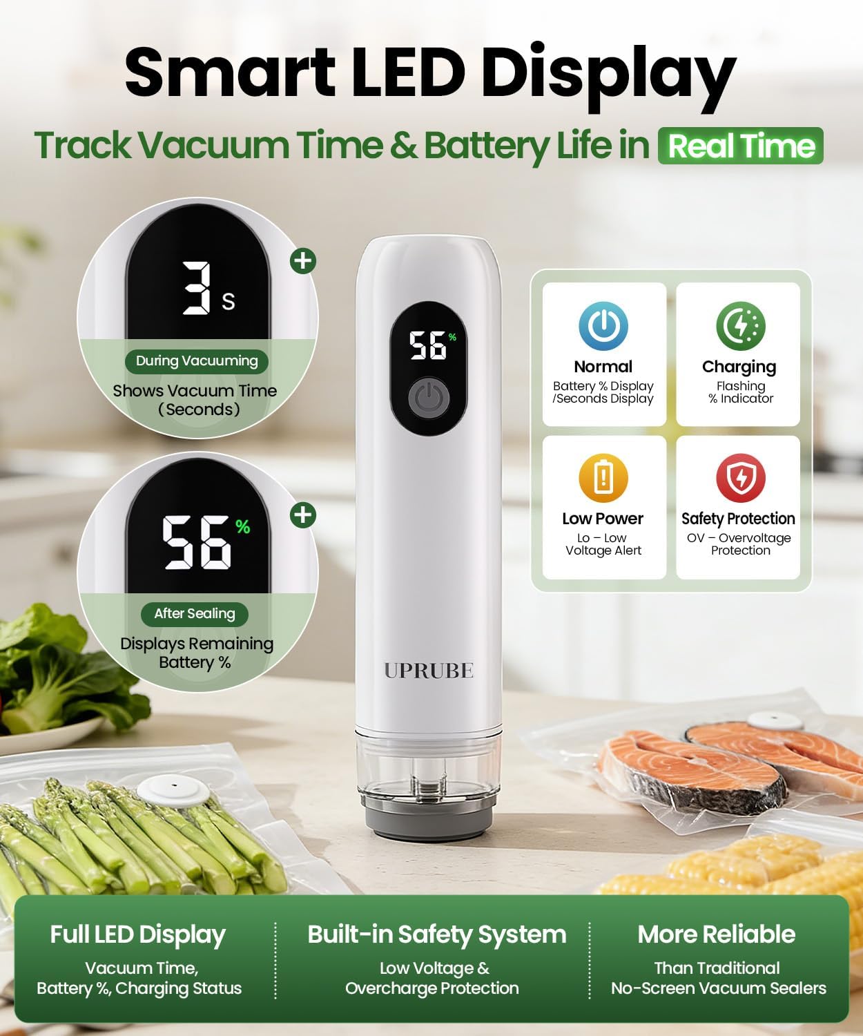 Skiennix Compact Vacuum Sealer - Powerful Handheld Food Sealer with LED Display & 30 Reusable Bags