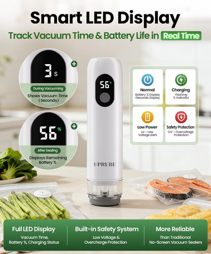 Skiennix Compact Vacuum Sealer - Powerful Handheld Food Sealer with LED Display & 30 Reusable Bags