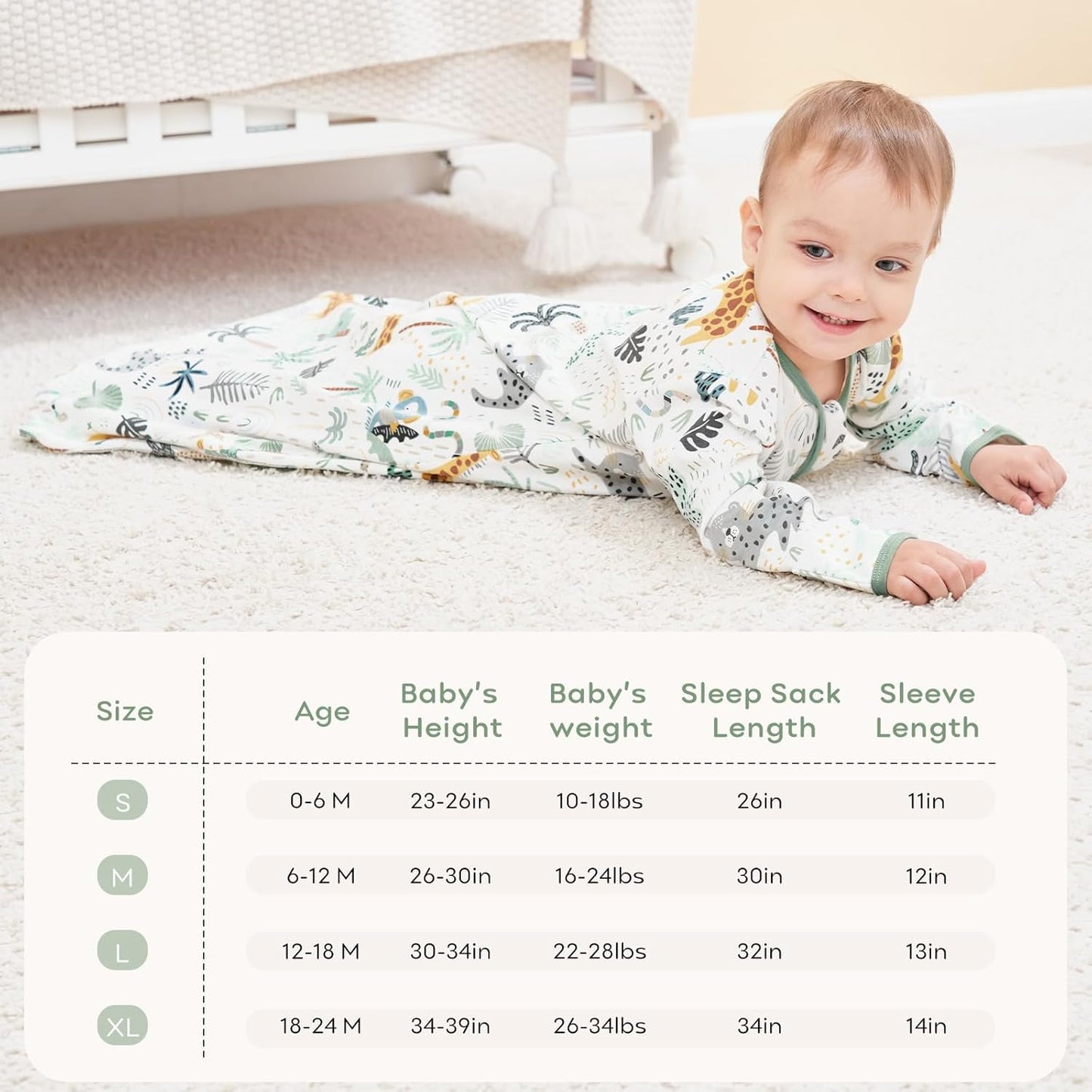 Yoofoss Baby Sleep Sack - 100% Cotton Long Sleeve Wearable Blanket | 0.5 Tog for Infants 6-12 Months