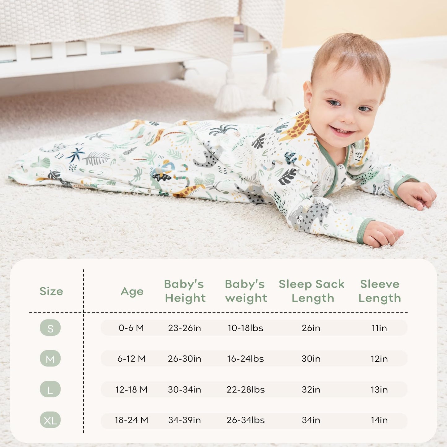 Yoofoss Baby Sleep Sack 6-12 Months Long Sleeve Wearable Blanket Baby 100% Cotton 2-Way Zipper 0.5 Tog Infants Sleeping Sack, Lightweight(Medium)