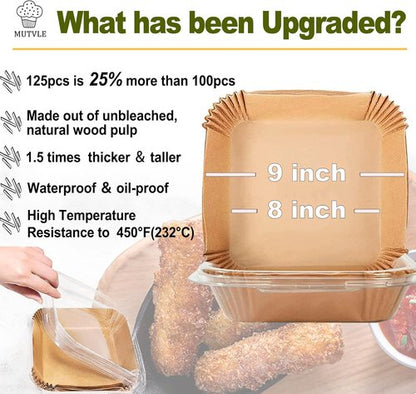 Large Air Fryer Disposable Paper Liners - 9 Inch, 125 Pcs Oil-Proof & Water-Proof Parchment Baking Paper