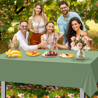 Skiennix Sage Green Tablecloths - Waterproof Disposable Covers for Rectangle Tables | 54 x 108 Inch, 3-Pack