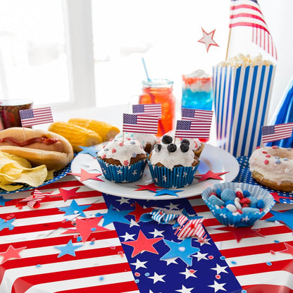 Oudain 6 Pcs American Flag Tablecloths - 84 Inch Disposable Patriotic Covers for Veterans Day & 4th of July
