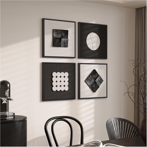 3D Wood Textured Wall Art Set by [Brand Name] - Modern Black & White Geometric Paintings for Home Decor