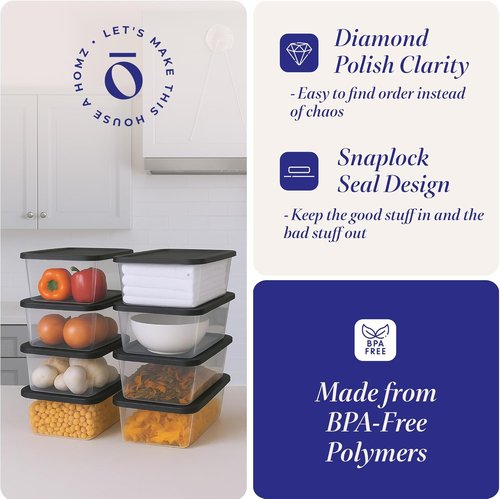 HOMZ 10-Pack Snaplock Storage Bins - Clear Plastic Organizer Containers with Lids, 6 Quart, Gray | Stackable for Home & Office