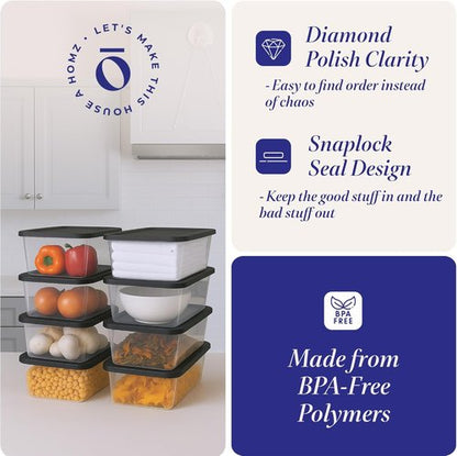 HOMZ 10-Pack Snaplock Storage Bins - Clear Plastic Organizer Containers with Lids, 6 Quart, Gray | Stackable for Home & Office