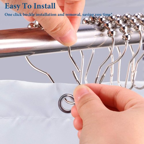 Consss 24PCS Stainless Steel Shower Curtain Hooks Rust Proof, Shower Curtain Rings Polished Nickel, Heavy Curtain Rod Rings for Bathroom, Durable Bathroom Decor Hooks Chrome Silver