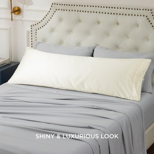 Bedsure Body Pillow Cover 20x54 Inches - Ivory Satin Similar to Silk Pillowcase for Hair and Skin, Cooling and Silky Long Body Pillow Case Cover with Envelope Closure, Gifts for Women Men