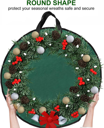 ProPik Christmas Wreath Storage Bag - 30" Tear-Resistant Holiday Container with Heavy-Duty Handles | 2-Pack (Green)