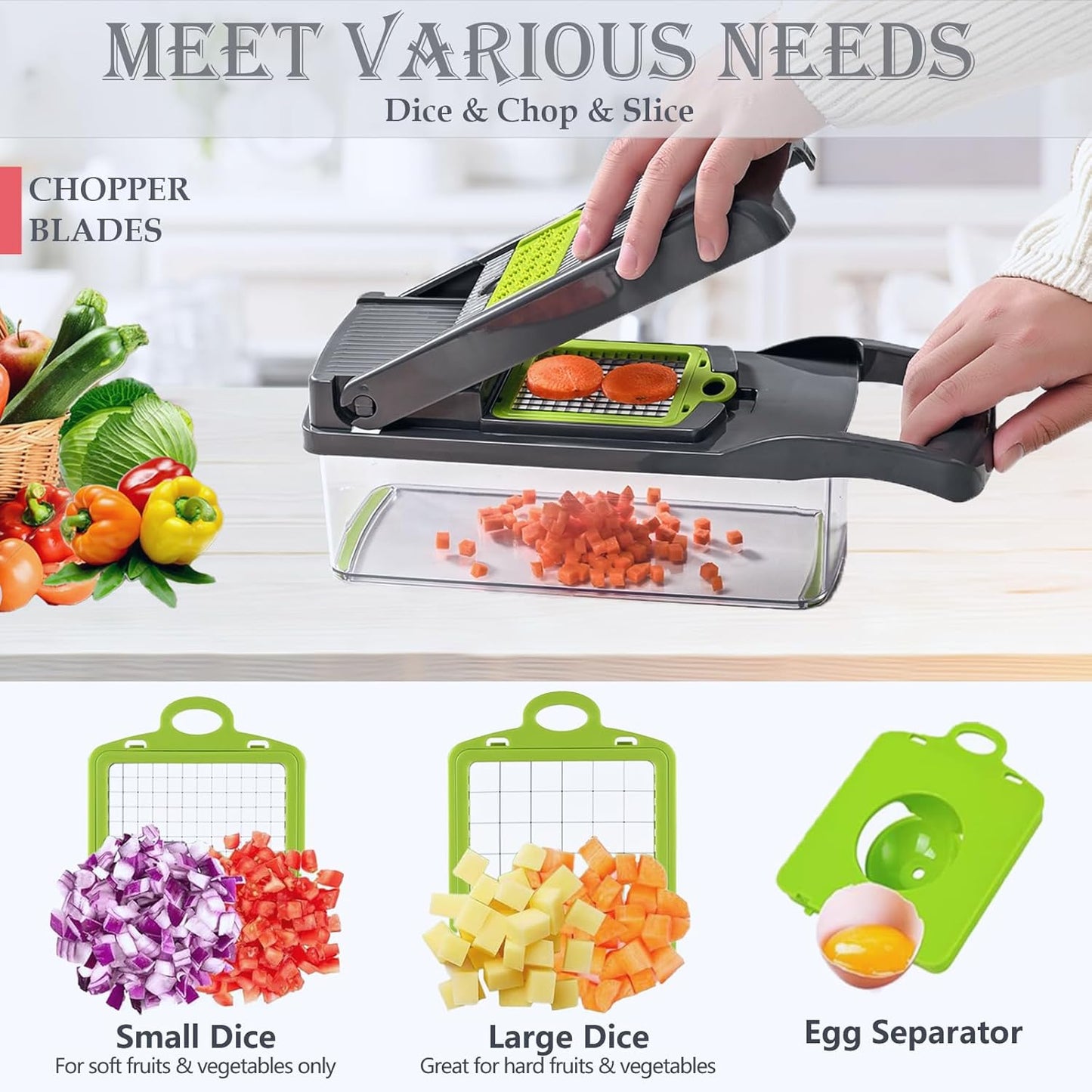 Skiennix Vegetable Chopper Dicer - Stainless Steel Grater & Mandoline Slicer for Veggies, Onion, Potato, Fruit