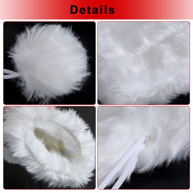 Boao 2-Piece White Faux Fur Wine Bottle Covers - Xmas Christmas Themed Bag, 32x9x9 cm