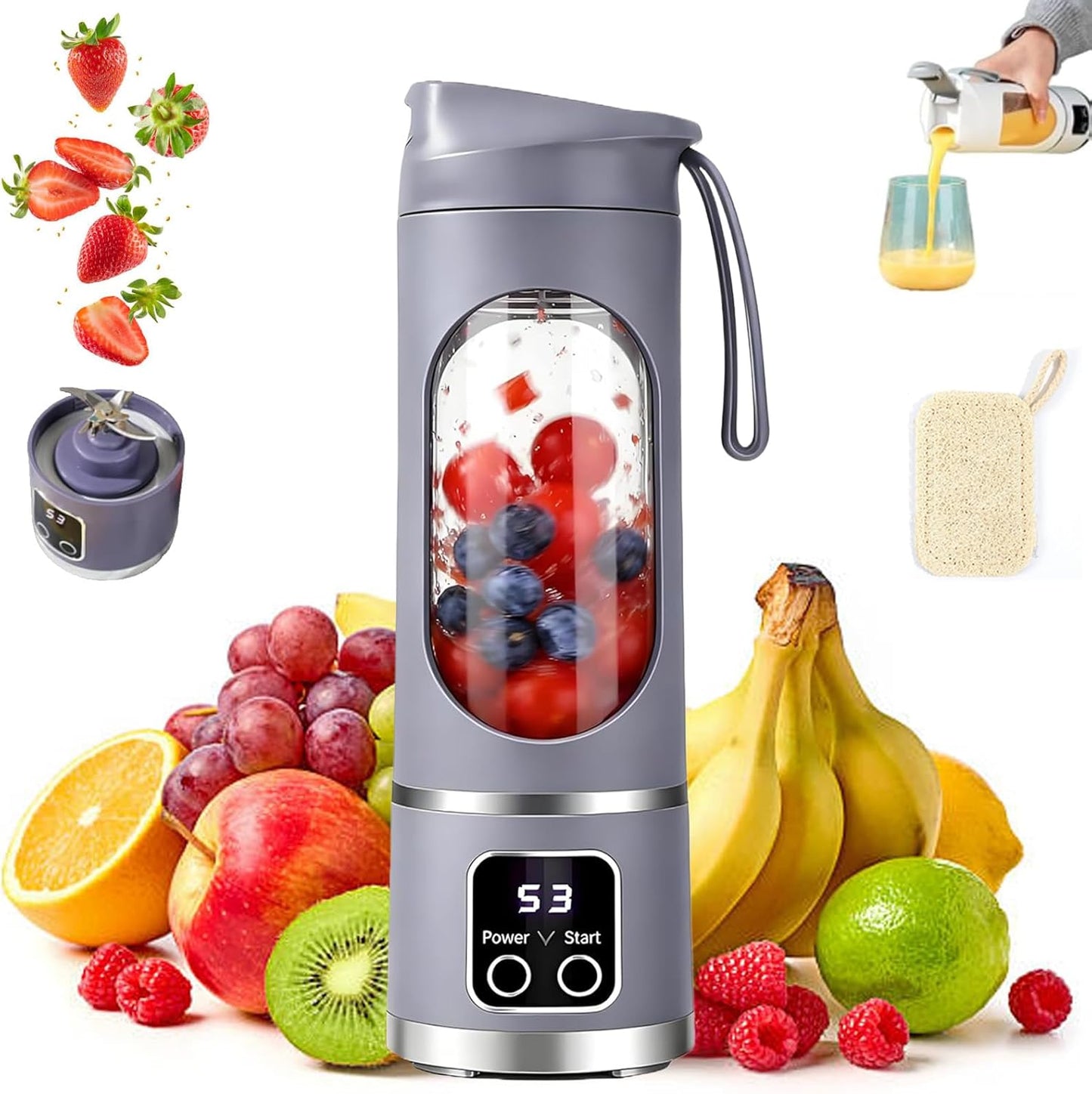 Skiennix Portable Wireless Juicer - 16oz USB Rechargeable Mini Blender for Travel & Gym (Purple)