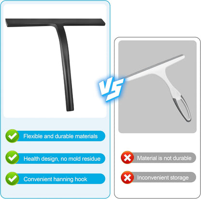 Skiennix Shower Squeegee - Premium Glass Door & Mirror Cleaner with Hook - Silicone Gray Finish