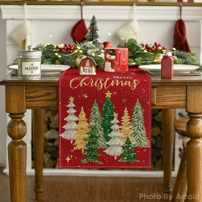 Merry Xmas Trees Table Runner 13x72 inch, Red - Artoid Mode
