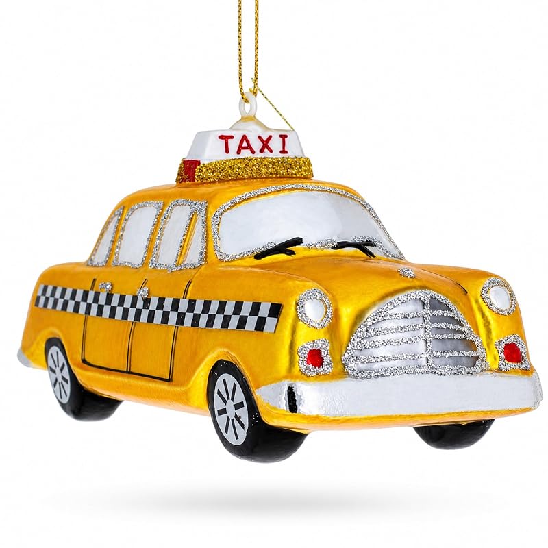 Yellow Taxi Glass Ornament - Handcrafted Christmas Ball by BestPysanky